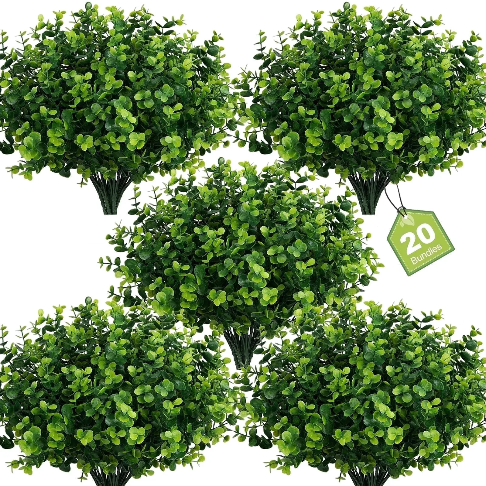 Artificial Outdoor Plants - 20 Bundles, UV Resistant Faux Greenery (2-Pack)