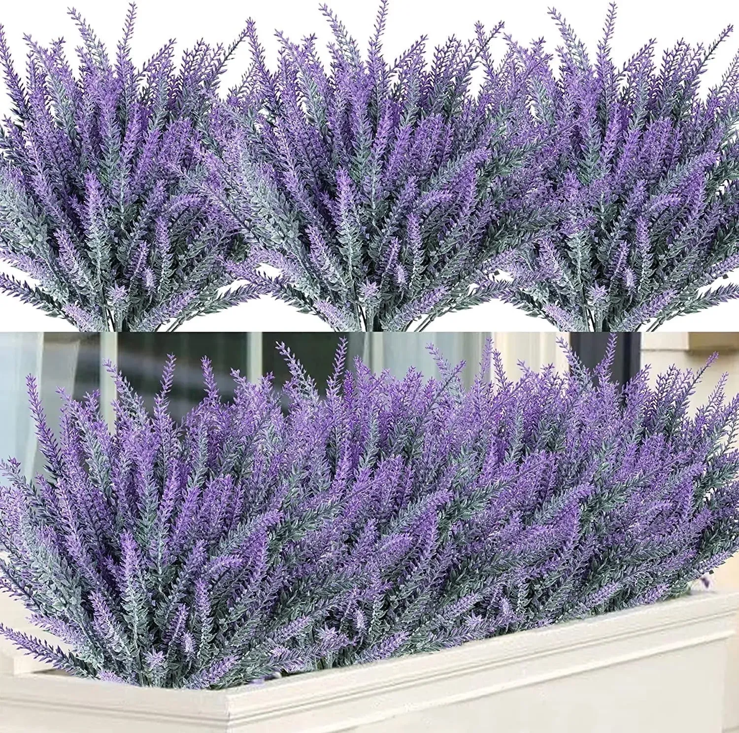 Artificial Lavender Bundles - 12 Stems of Faux Purple Flowers (4-Pack)